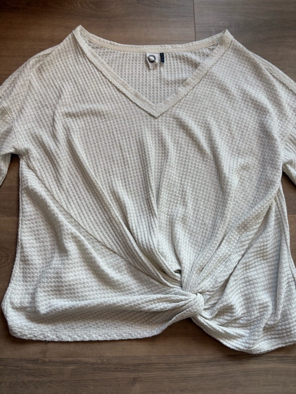 Anthropologie Slouchy Twist Front Waffle Knit Top in Ivory- size L